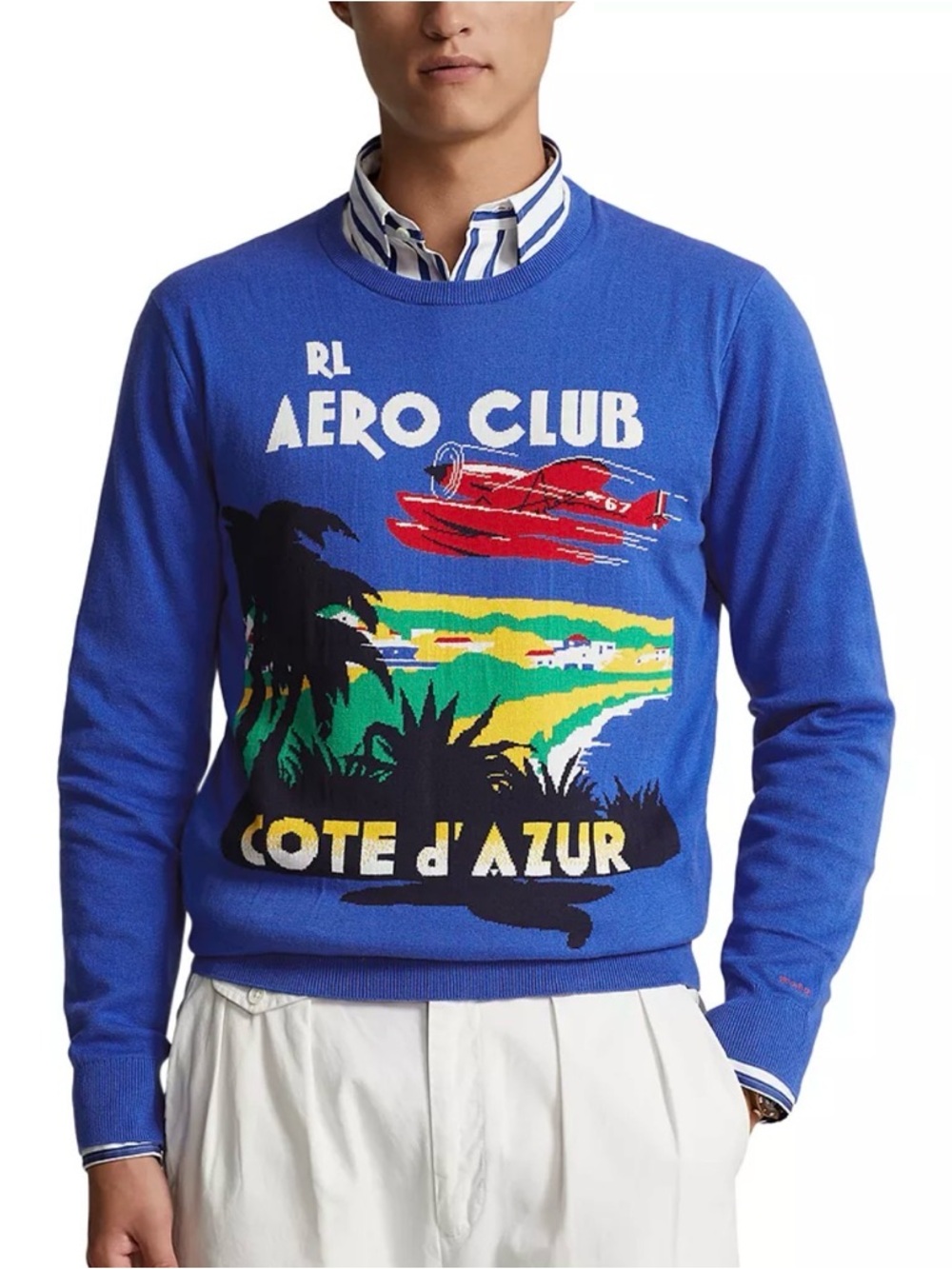 Polo Ralph Lauren Men's Cotton Graphic Sweater in cobalt blue - Picture 5 of 5